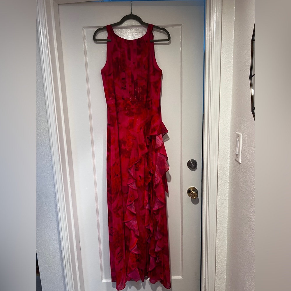 Betsy & Adam Vibrant Red Ruffled Maxi Dress